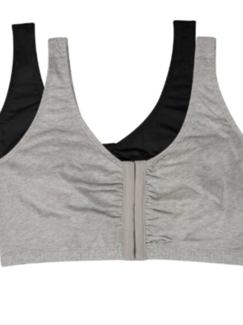 Fruit of the Loom 2 Pack Grey and Black Front‑Close Wireless Sports Bra